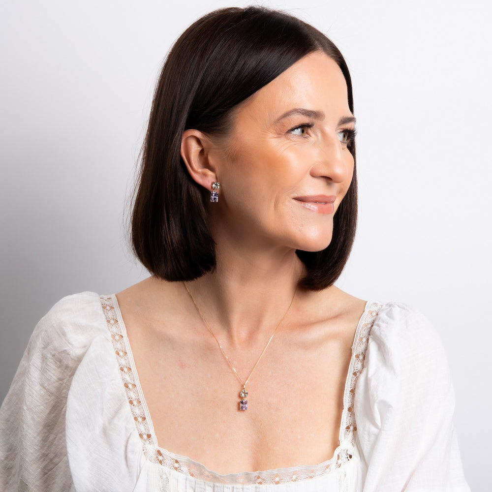 9ct Yellow Gold Green Quartz and Rose De France Amethyst Earrings GE2518G