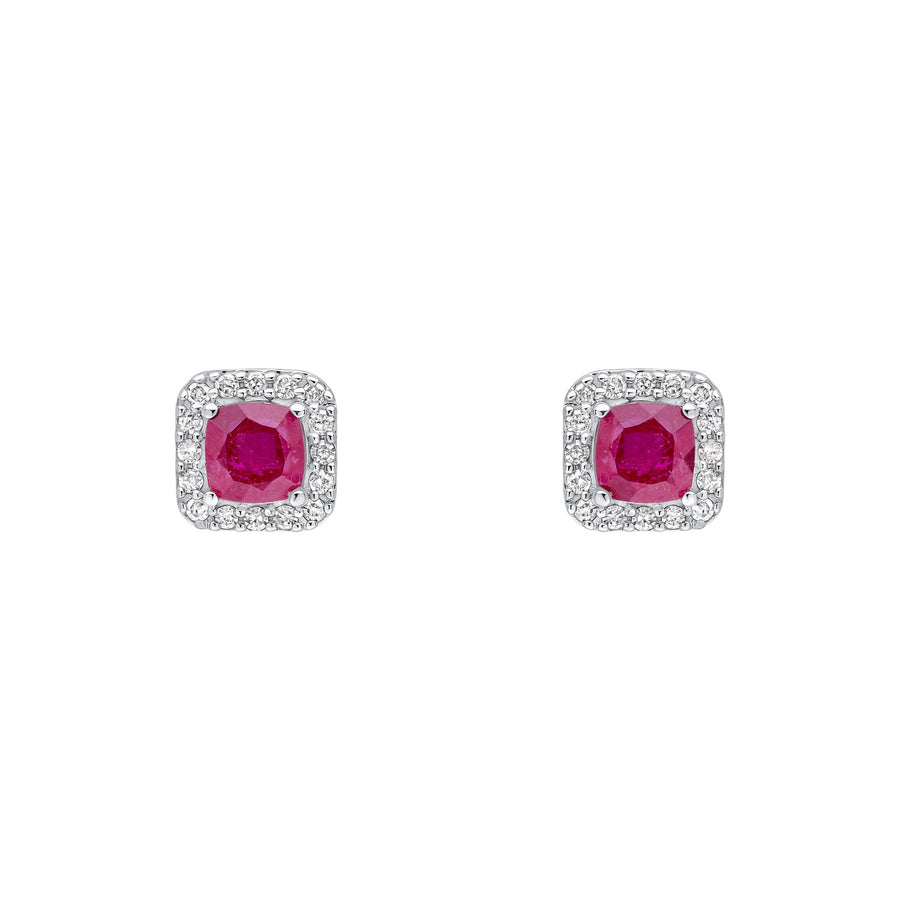 9ct White Gold Red Ruby and Diamond Earrings GE2519R