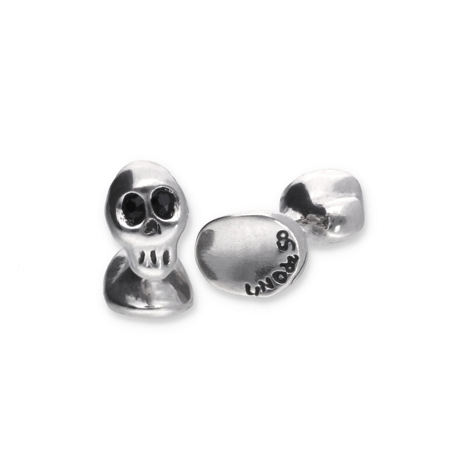 Metal Alloy Sterling Silver Plated Black Crystal Skull Detail Cufflinks GEM0126NGRMTL