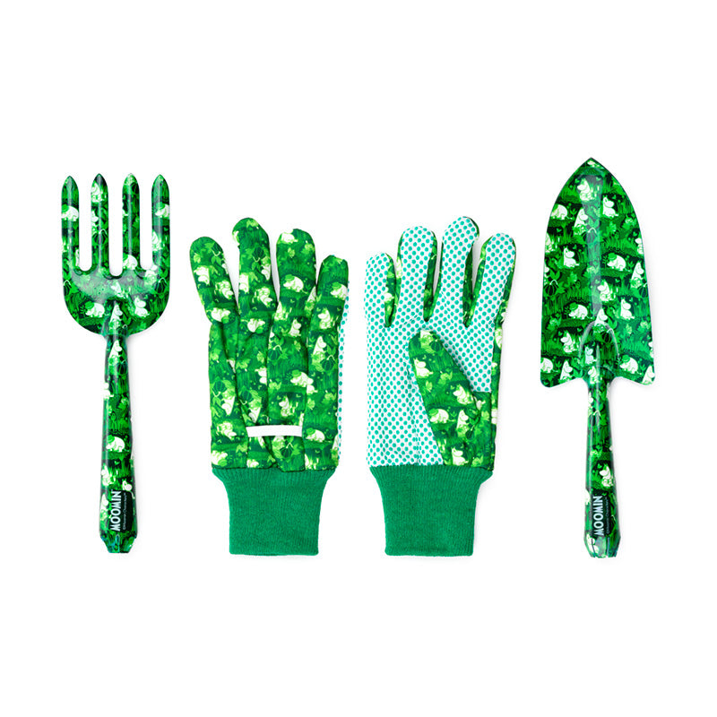 Moomin Garden Life 3 Piece Trowel, Fork & Gloves Gardening Gift Set GLOV03