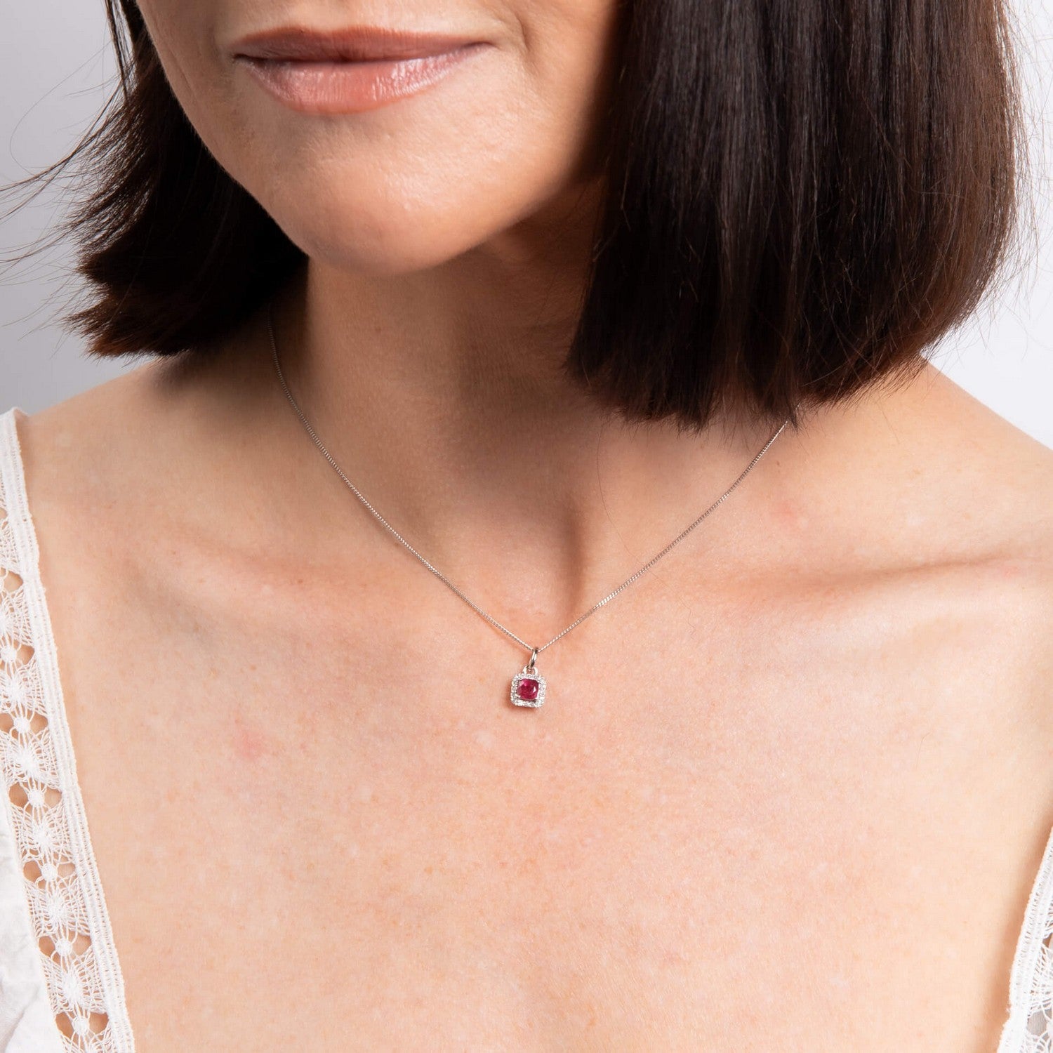 9ct White Gold Red Ruby and Diamond Pendant GP2388R