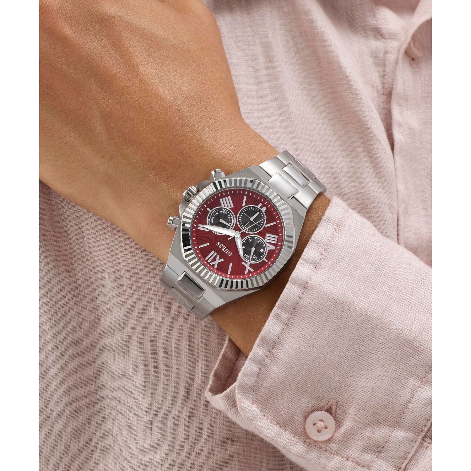 Guess Men’s Equity Red Dial Bracelet Watch GW0703G7