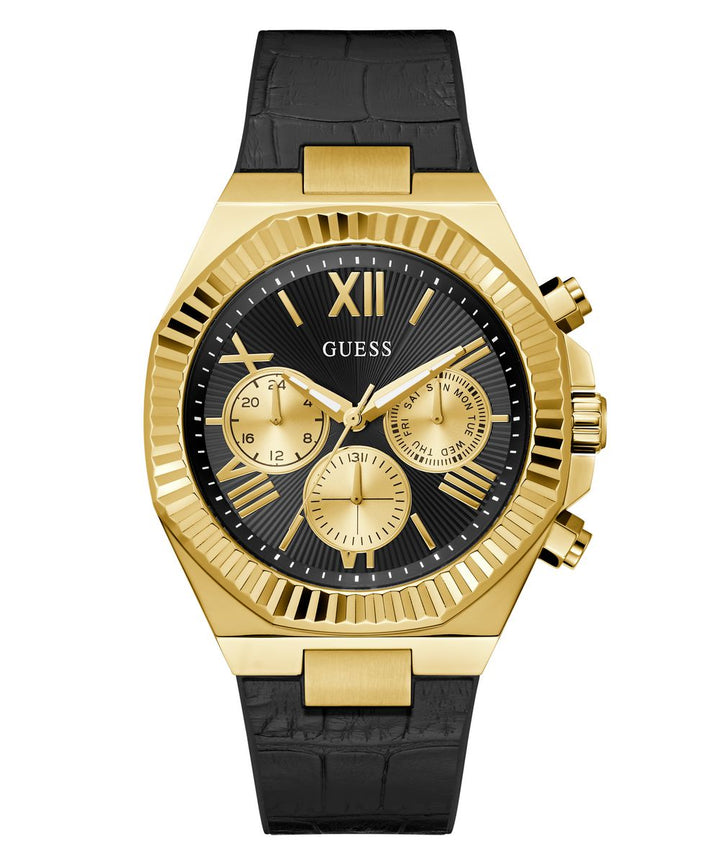 Guess Equity Men’s 44mm Black Gold Multifunction Silicone Watch GW0791G3