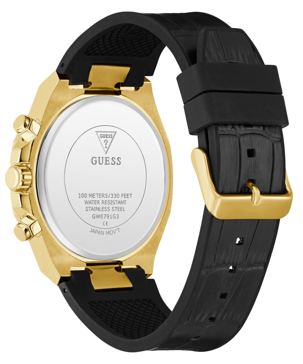 Guess Equity Men’s 44mm Black Gold Multifunction Silicone Watch GW0791G3