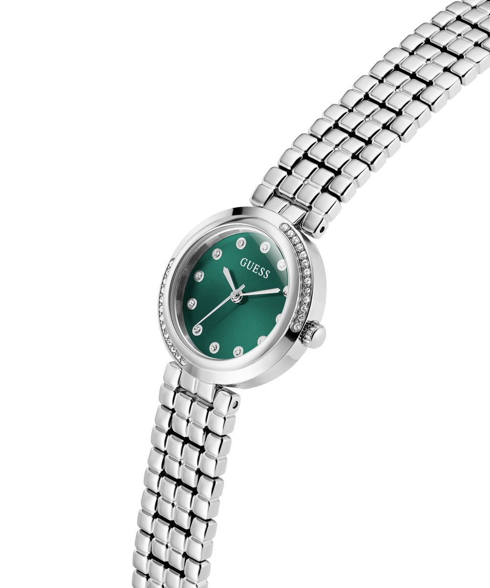 Guess Clara Women’s 28mm Silver Tone Green Dial Bracelet Watch GW0930L1