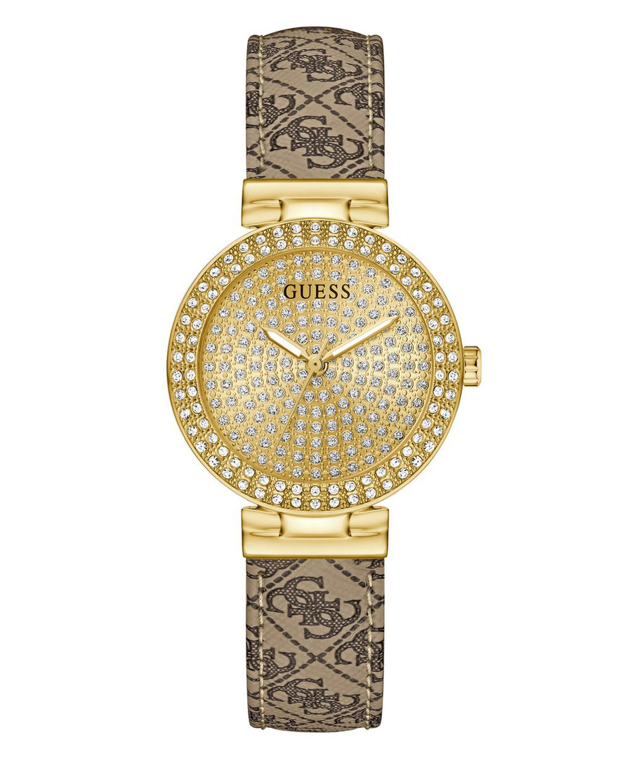Guess Ivy Women’s 32mm Gold?Tone Quattro G Crystal Watch GW0943L2