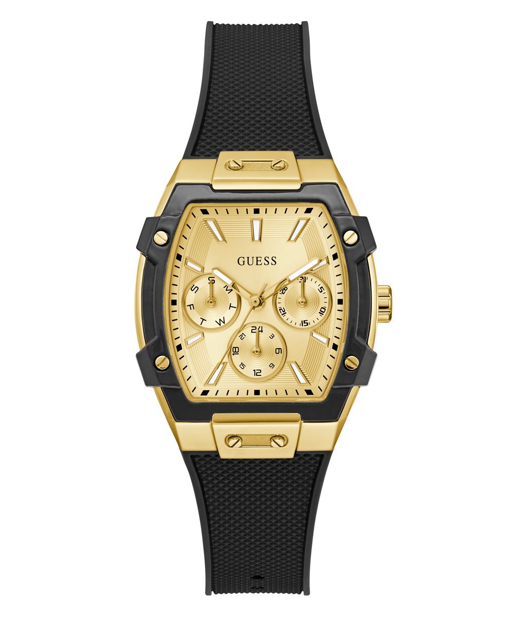 Guess Women’s 35×42mm Gold Tone & Black Multifunction Silicone Watch GW0945L2