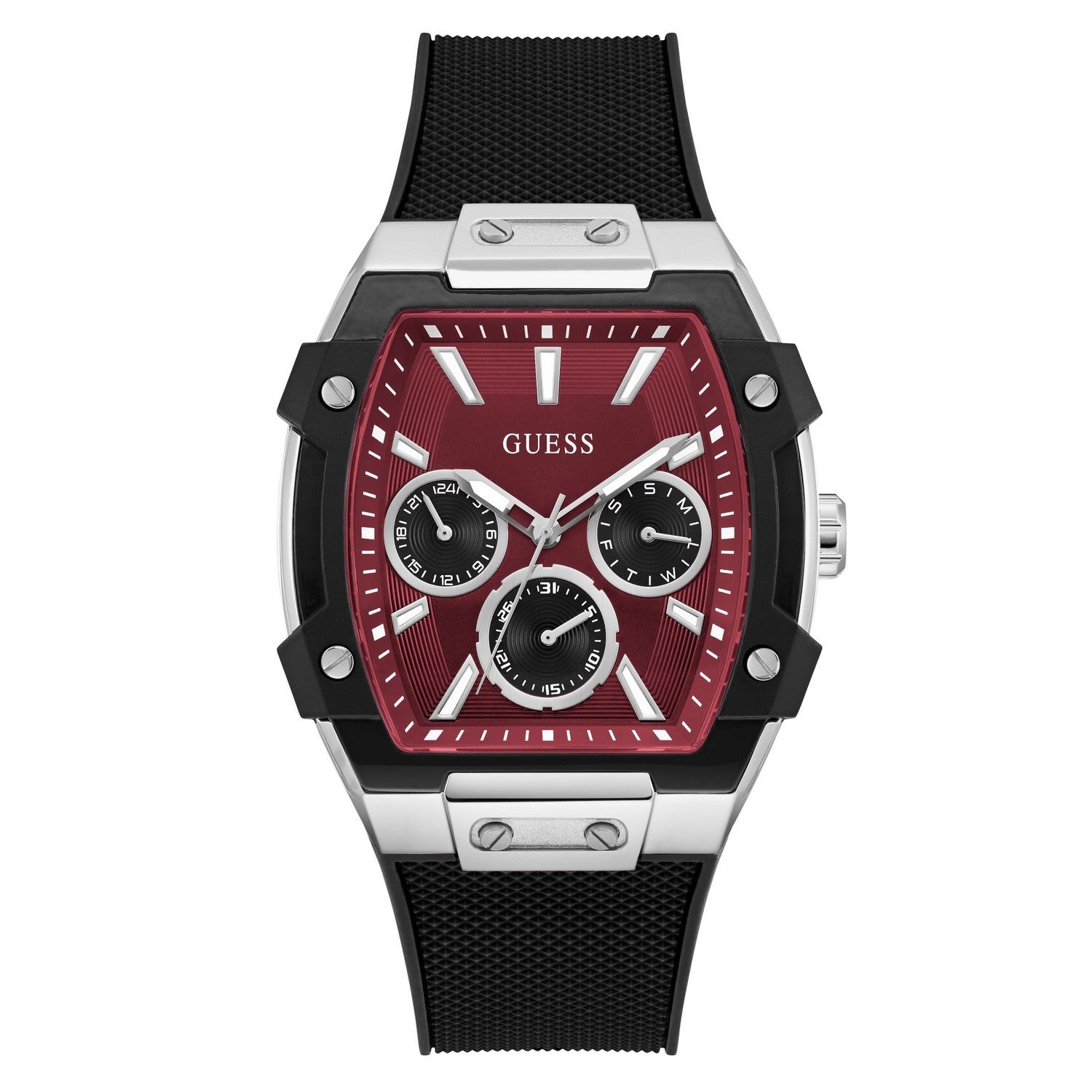 Guess Men’s Phoenix Red Dial Black Silicone Strap Watch GW0956G1