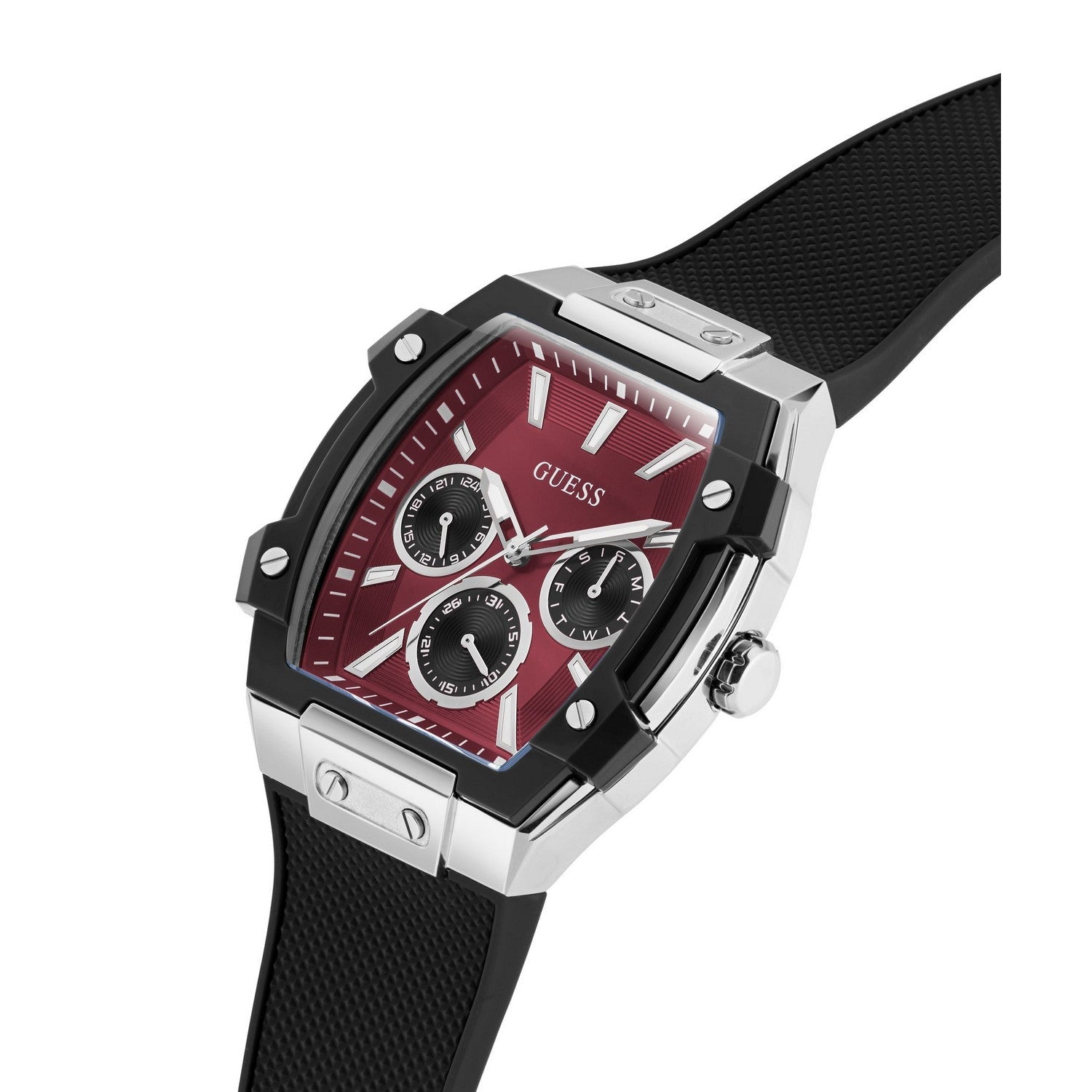 Guess Men’s Phoenix Red Dial Black Silicone Strap Watch GW0956G1