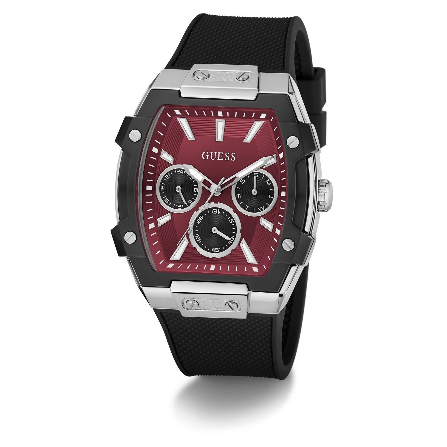 Guess Men’s Phoenix Red Dial Black Silicone Strap Watch GW0956G1