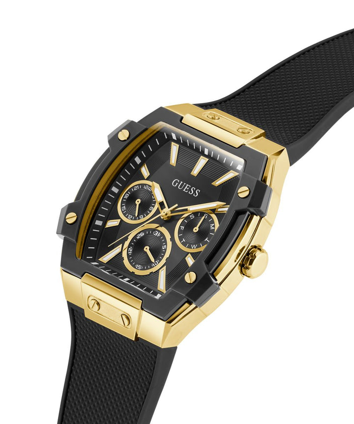Guess Phoenix Men’s 51×44mm Gold Tone Black Multifunction Silicone Watch GW0956G2