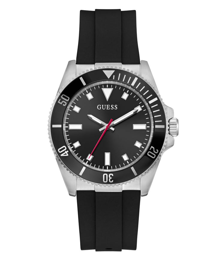 Guess Cliff Men’s 41mm Silver?Tone Case Black Dial Silicone Watch GW0969G1