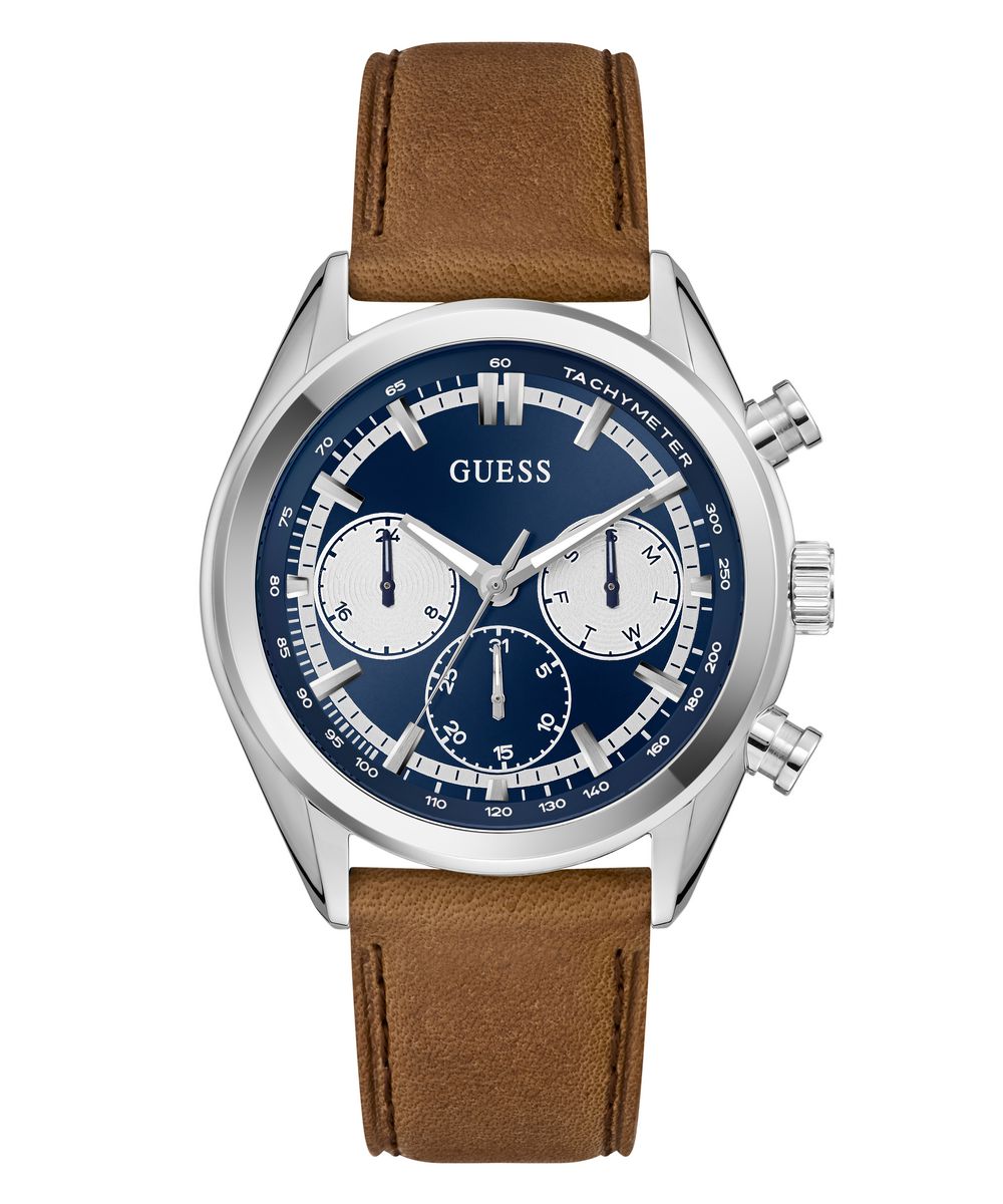 Guess Dawson Men’s 44mm Blue Dial Brown Leather Multifunction Watch GW0972G1