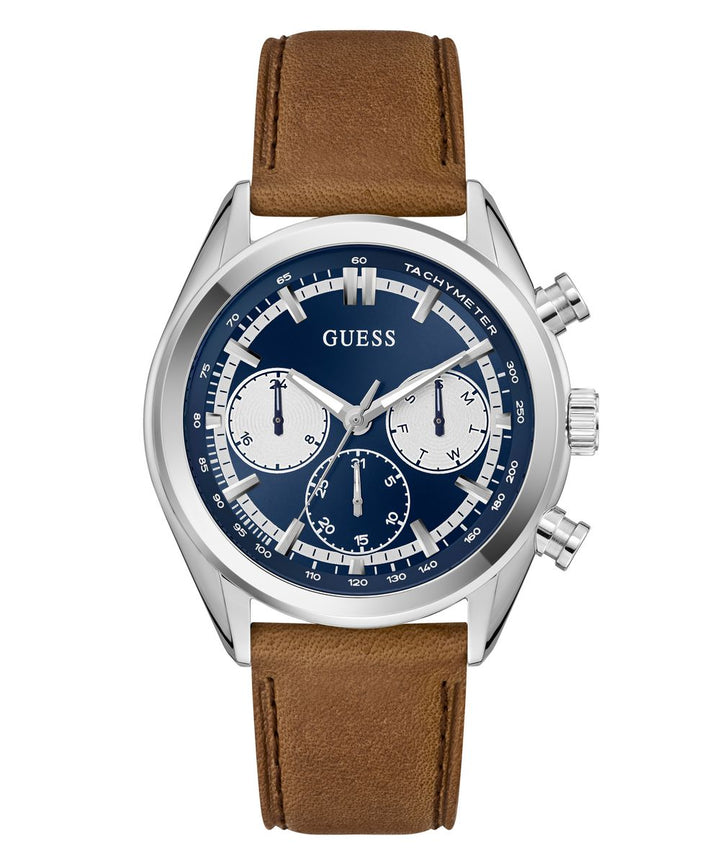 Guess Dawson Men’s 44mm Blue Dial Brown Leather Multifunction Watch GW0972G1