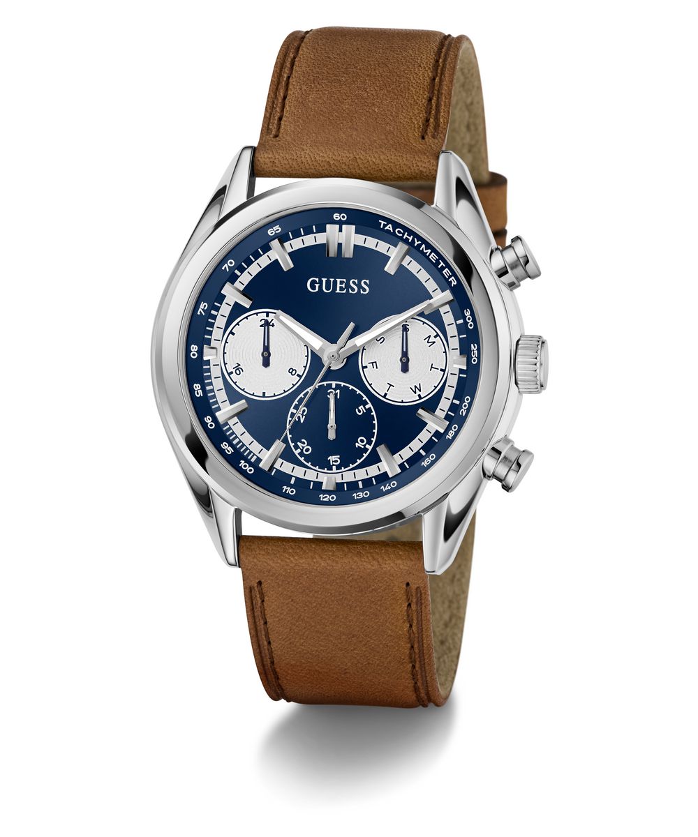 Guess Dawson Men’s 44mm Blue Dial Brown Leather Multifunction Watch GW0972G1