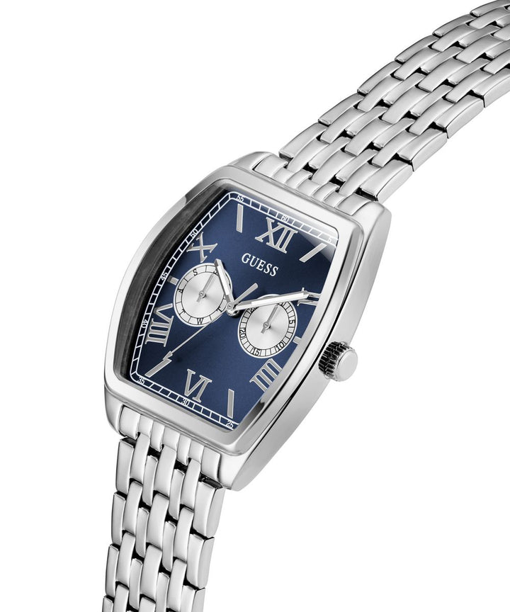 Guess Gabriel Men’s Rectangular Silver Tone Blue Dial Multifunction Watch GW0975G1