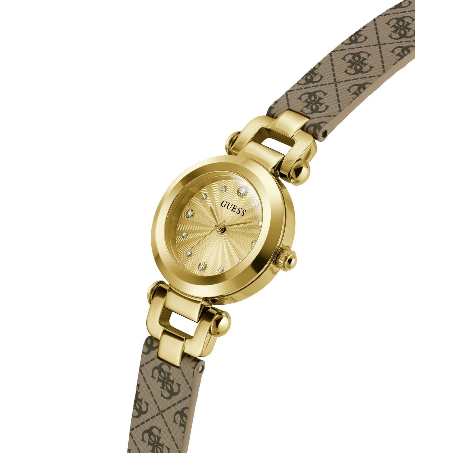 Guess Men’s Ginger Champagne Dial Beige Leather Strap Watch GW1021L2