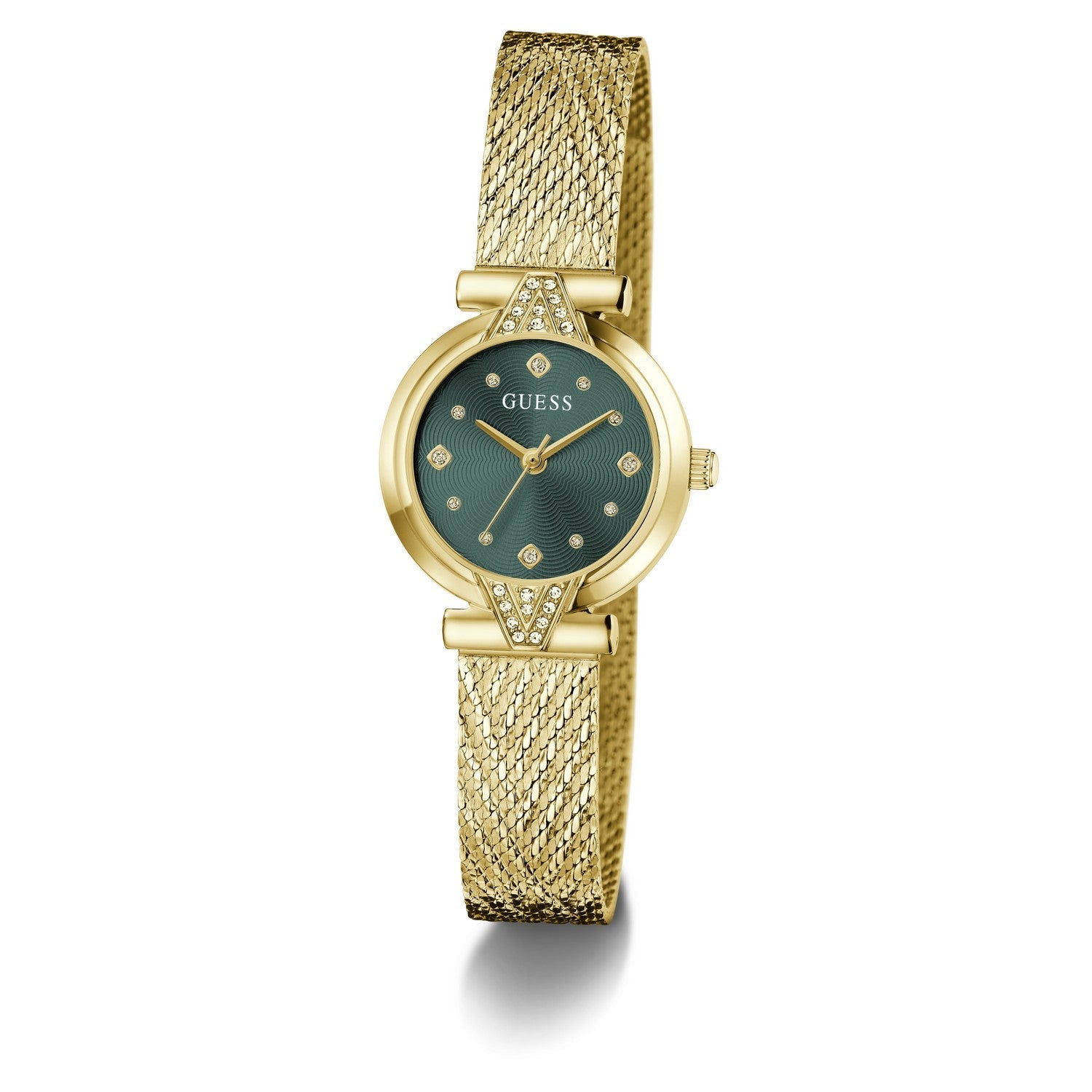 Guess Womens Louisa Green Sunray Dial Gold-Tone Mesh Bracelet Watch GW1086L2