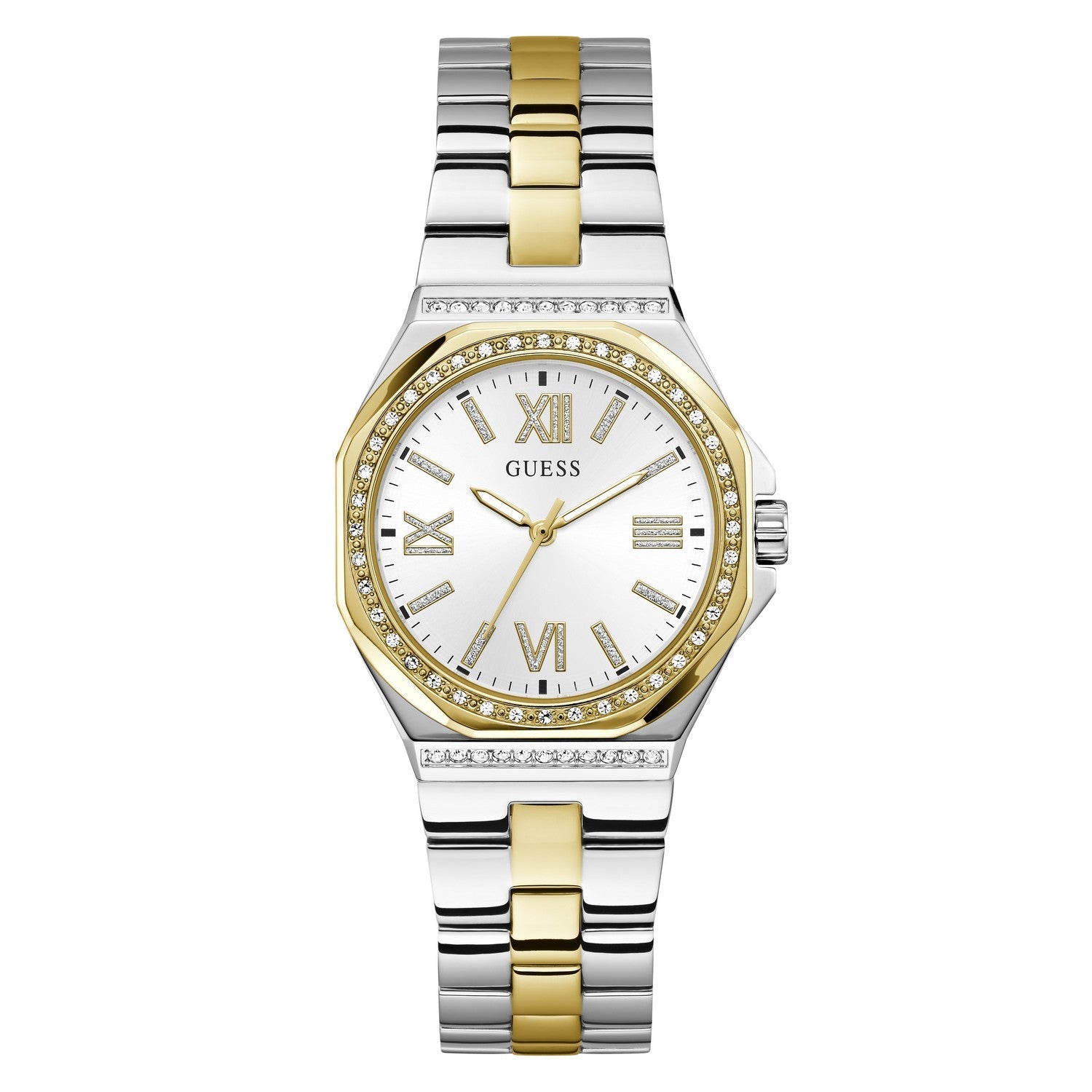Guess Womens Empress White Sunray Dial Two-Tone Stainless Steel Bracelet Watch GW1095L3