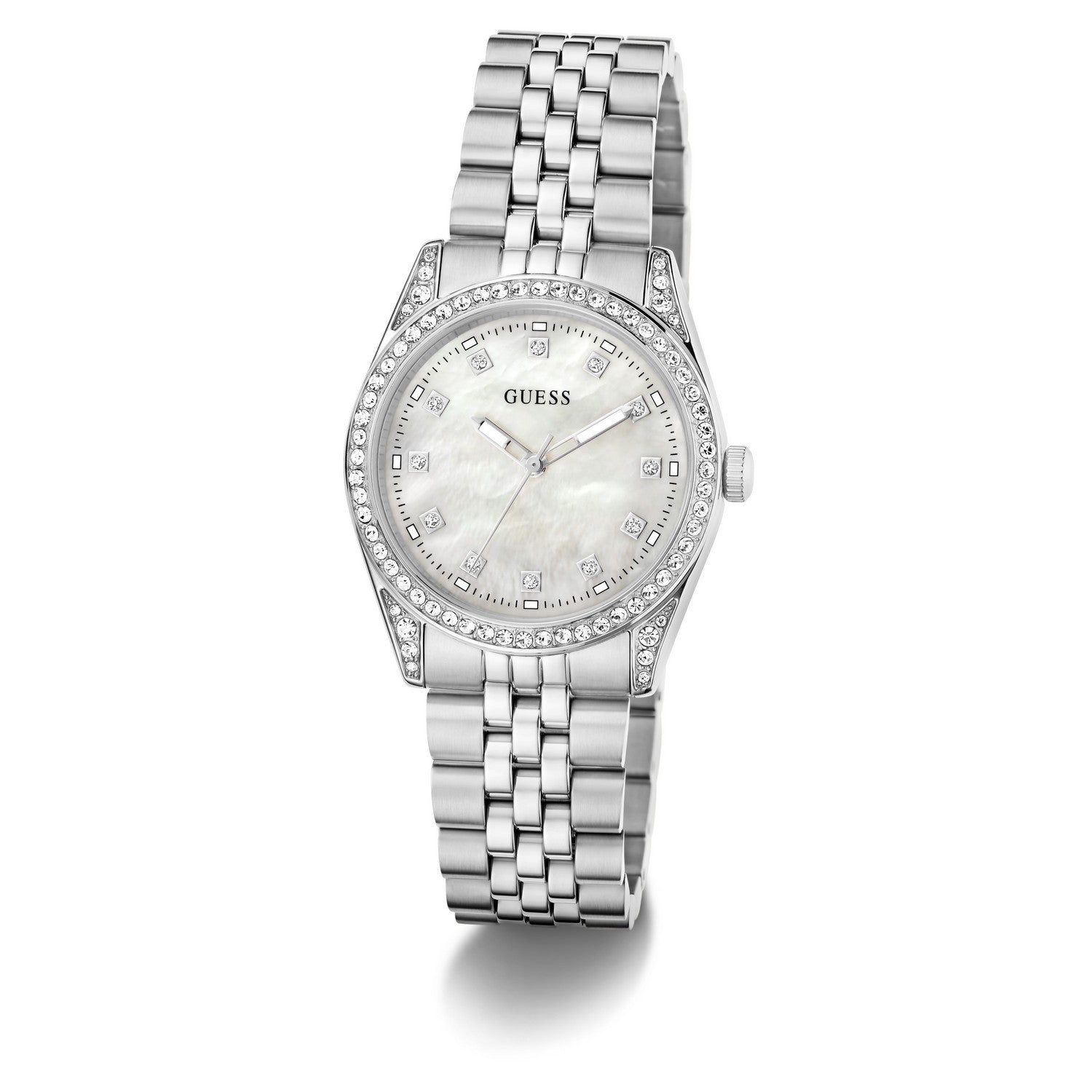 Guess Womens Jada White Mother of Pearl Dial Silver-Tone Stainless Steel Bracelet Watch GW1099L1