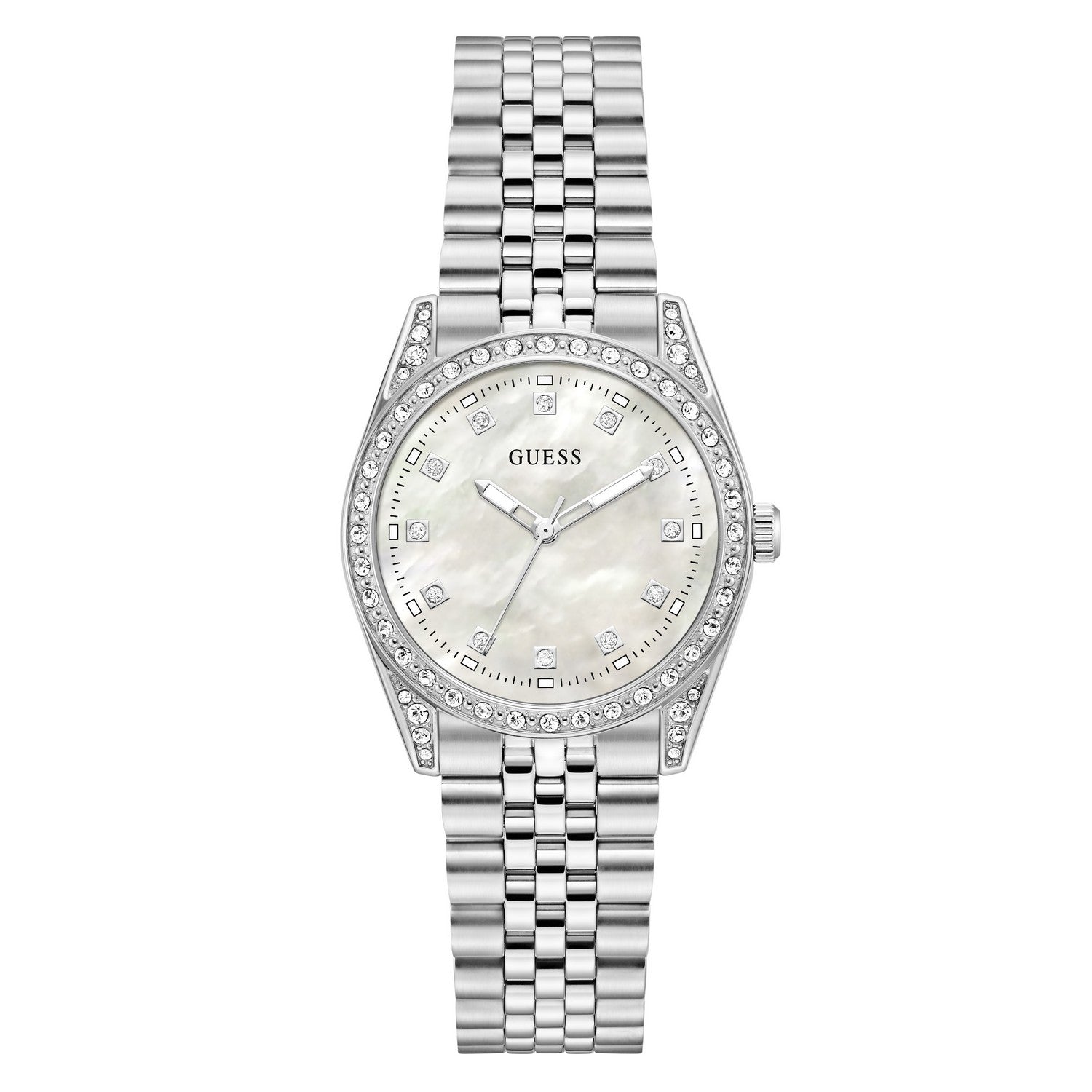 Guess Womens Jada White Mother of Pearl Dial Silver-Tone Stainless Steel Bracelet Watch GW1099L1