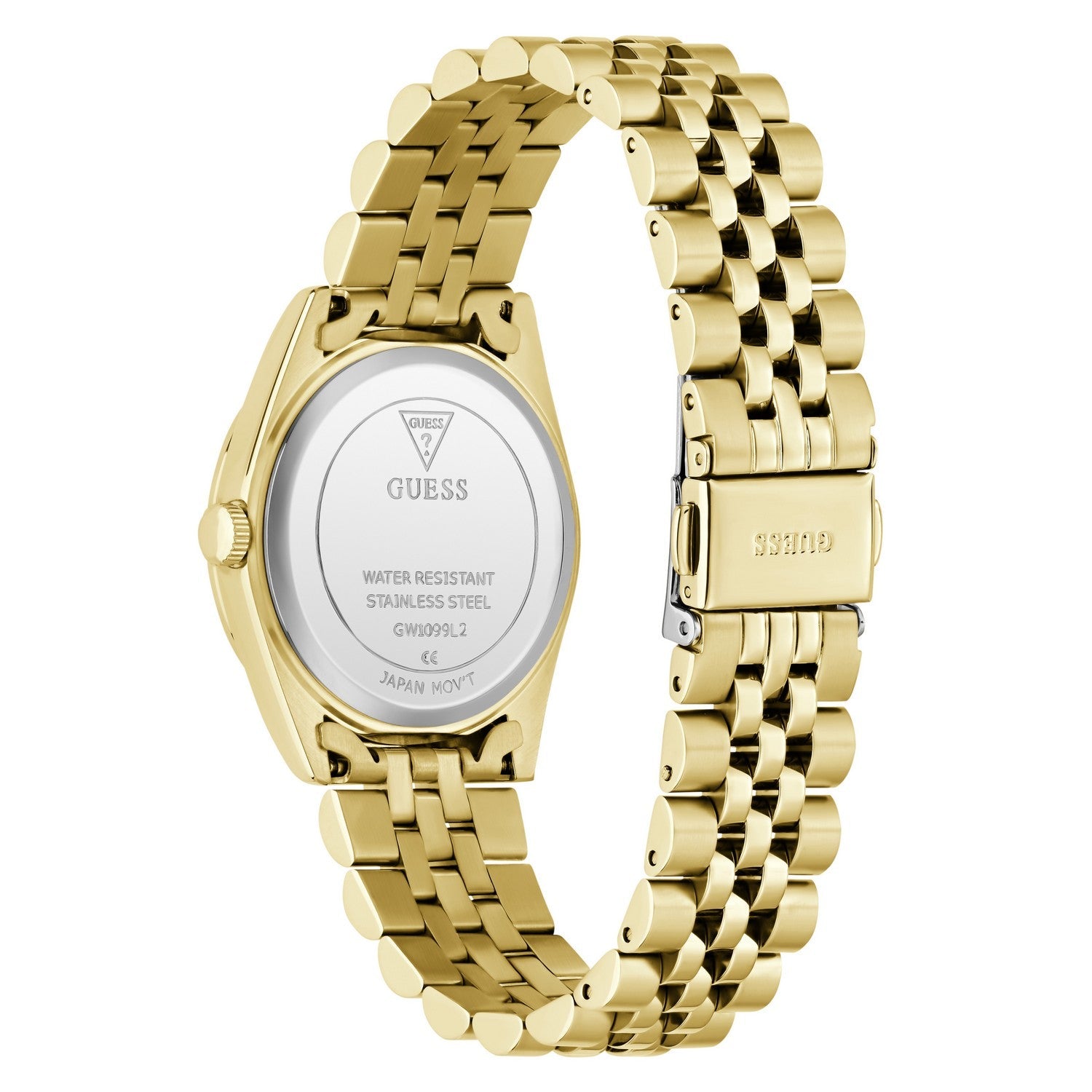 Guess Womens Jada White Mother of Pearl Dial Gold-Tone Stainless Steel Bracelet Watch GW1099L2