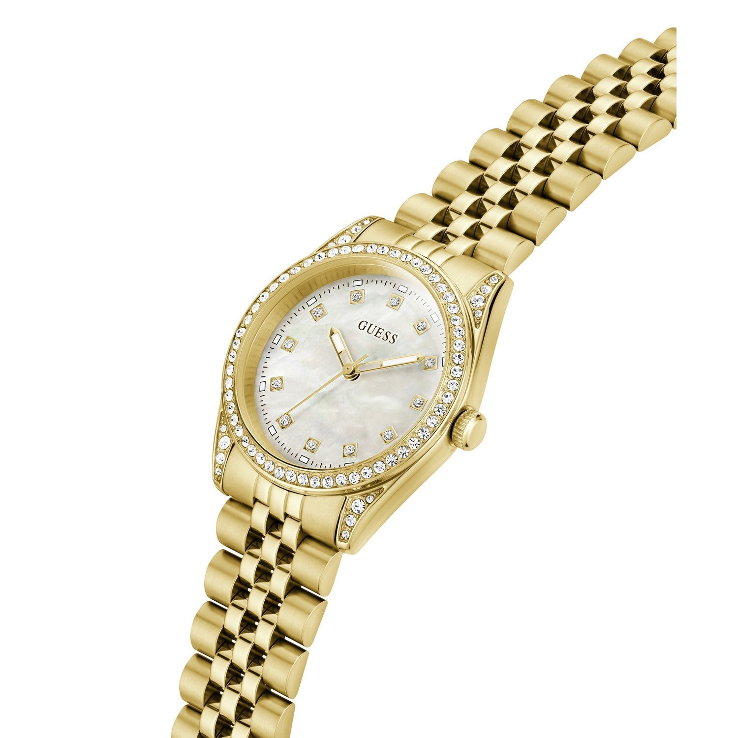 Guess Womens Jada White Mother of Pearl Dial Gold-Tone Stainless Steel Bracelet Watch GW1099L2