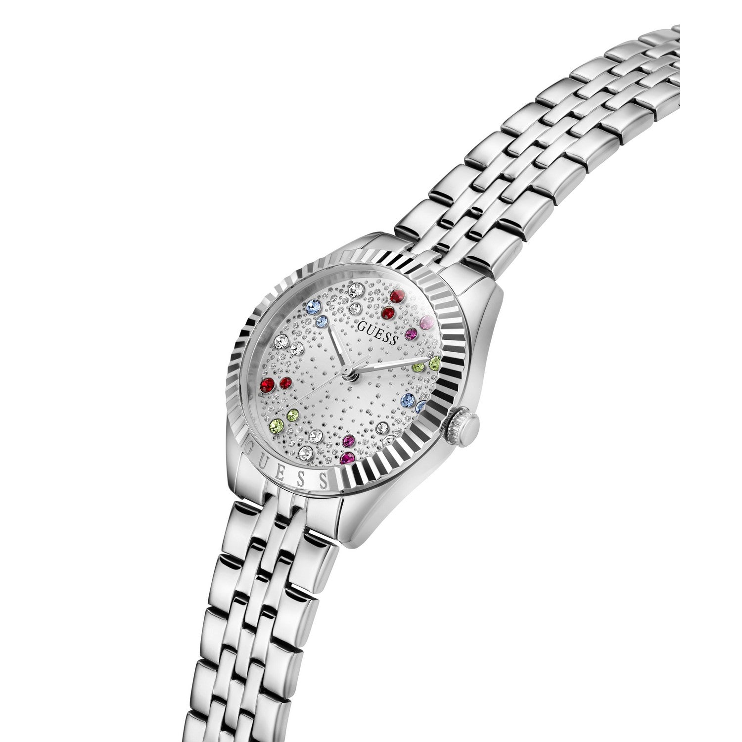 Guess Womens Adelaide Silver-Tone Glitz Dial Silver-Tone Stainless Steel Bracelet Watch GW1103L1