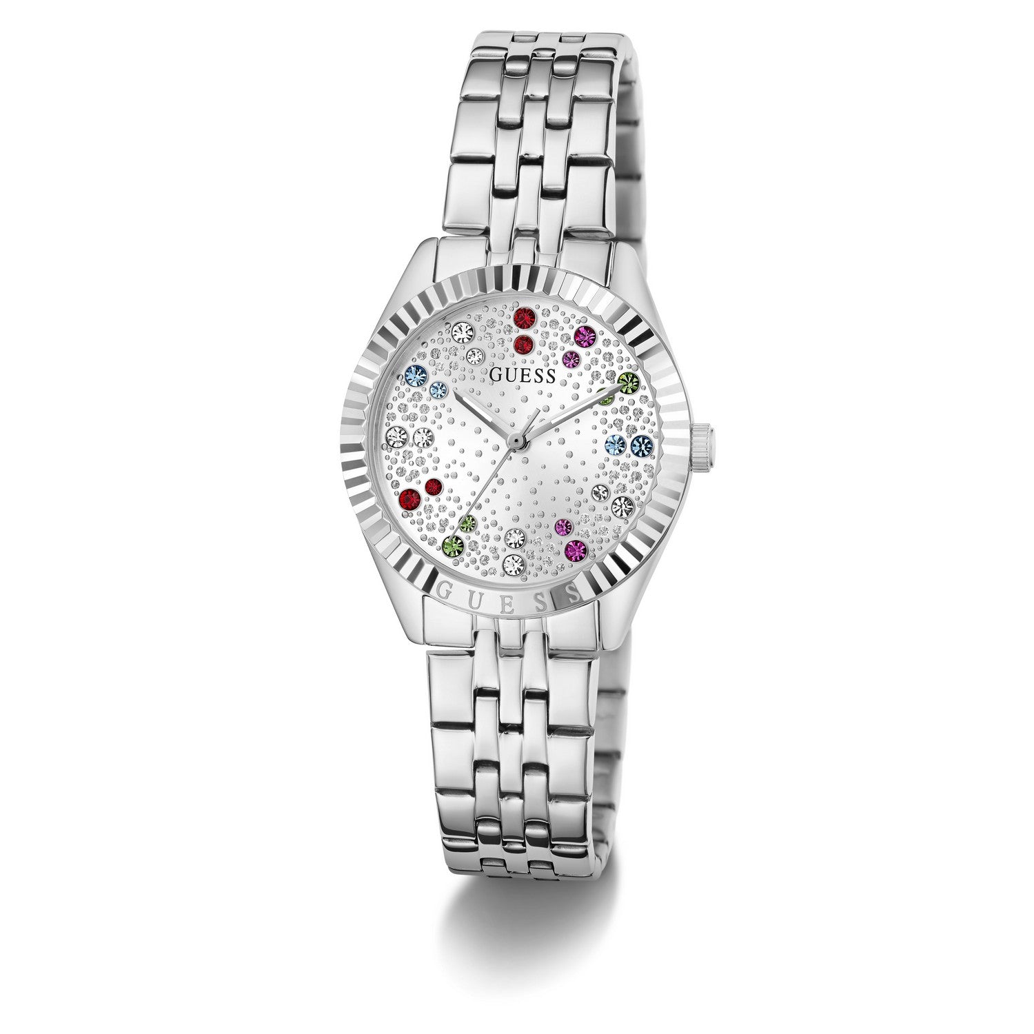 Guess Womens Adelaide Silver-Tone Glitz Dial Silver-Tone Stainless Steel Bracelet Watch GW1103L1