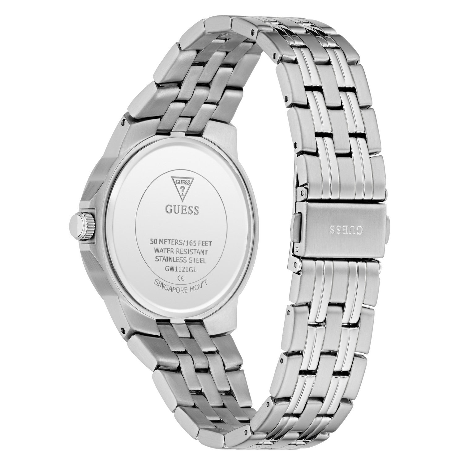 Guess Mens Archie Blue Sunray Dial Silver-Tone Stainless Steel Bracelet Watch GW1121G1