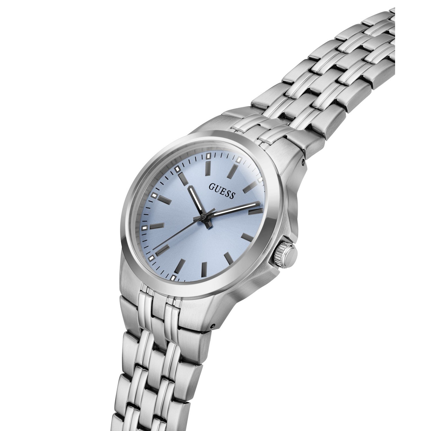 Guess Mens Archie Blue Sunray Dial Silver-Tone Stainless Steel Bracelet Watch GW1121G1