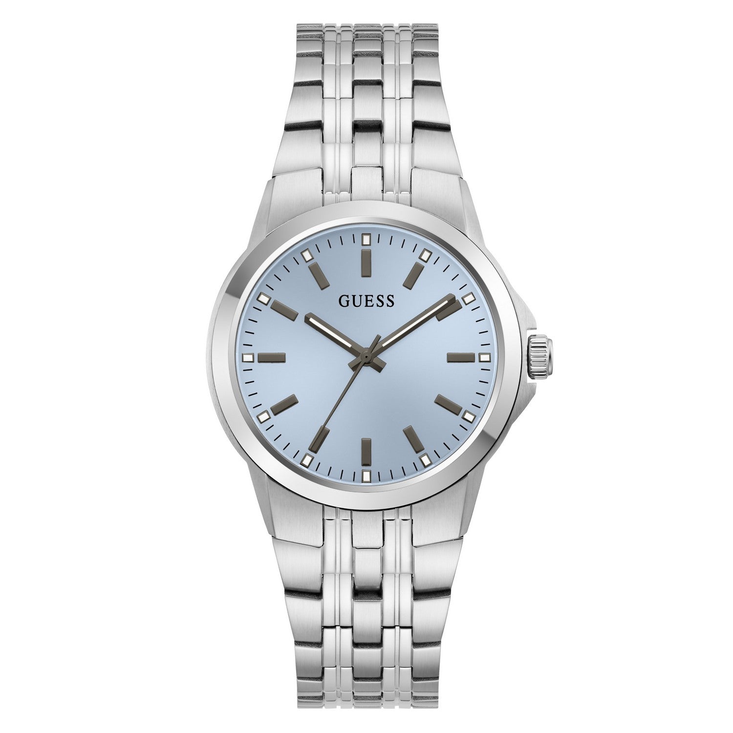Guess Mens Archie Blue Sunray Dial Silver-Tone Stainless Steel Bracelet Watch GW1121G1
