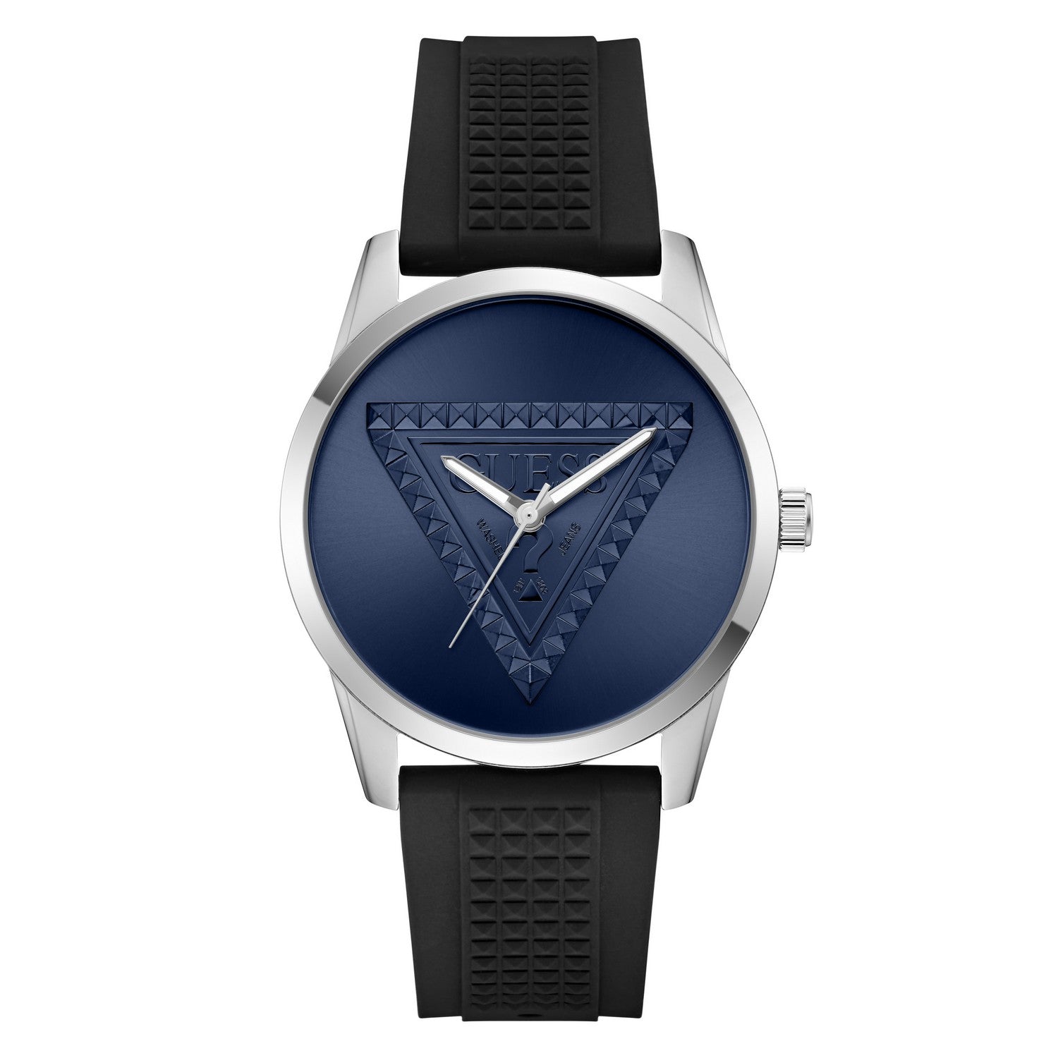 Guess Mens Mogul Blue Sunray Dial Black Silicone Strap Watch GW1143G1