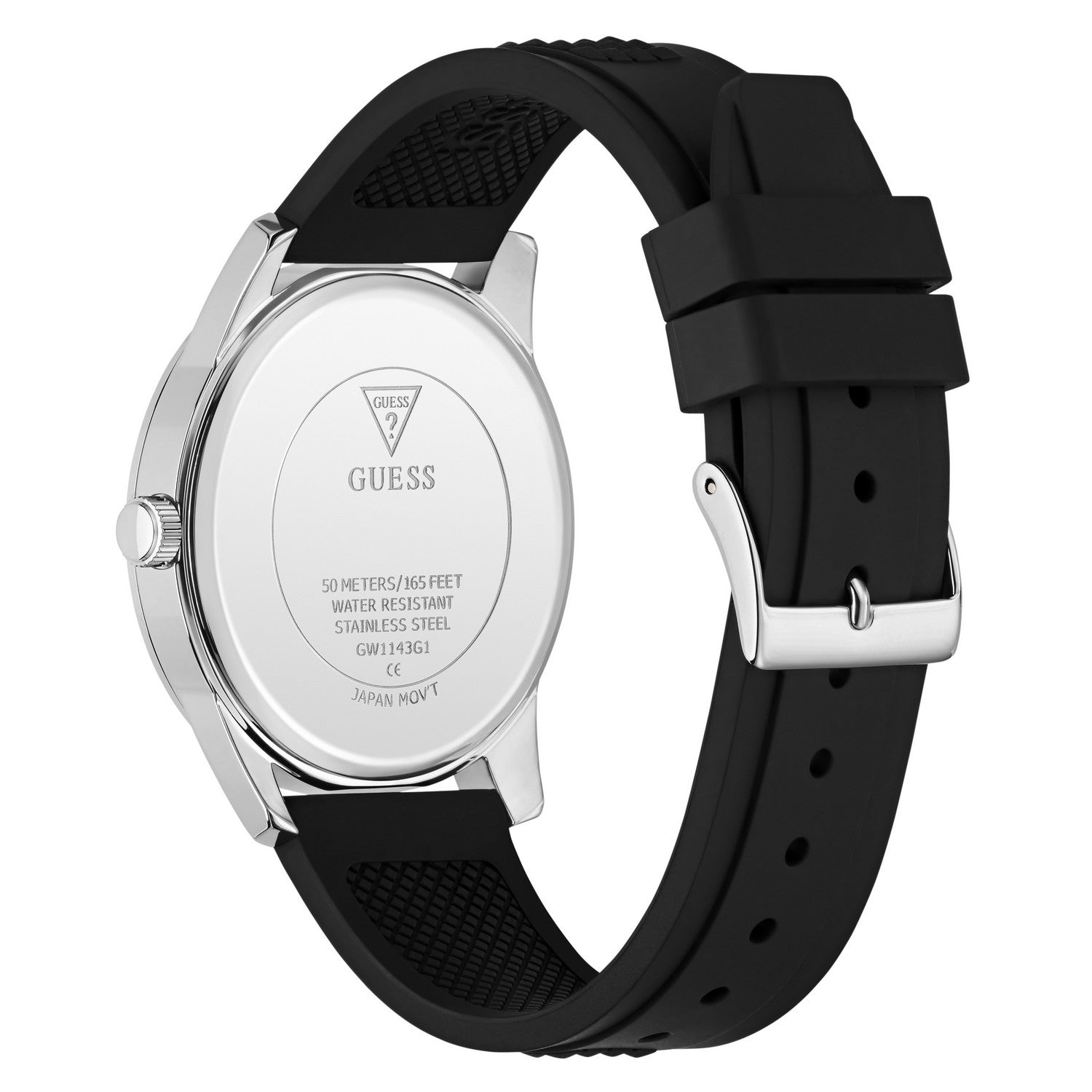 Guess Mens Mogul Blue Sunray Dial Black Silicone Strap Watch GW1143G1