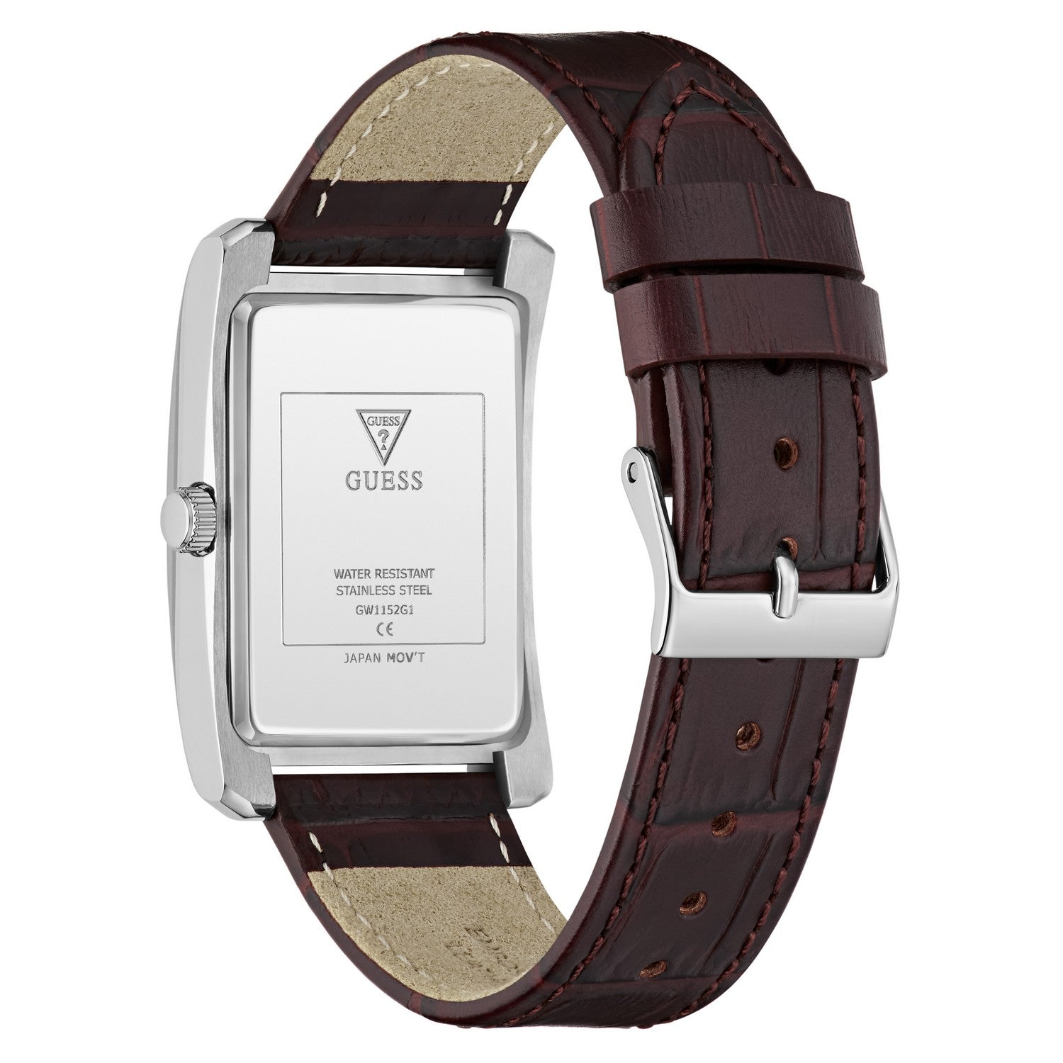 Guess Mens Hugh White Sunray Dial Brown Leather Strap Watch GW1152G1