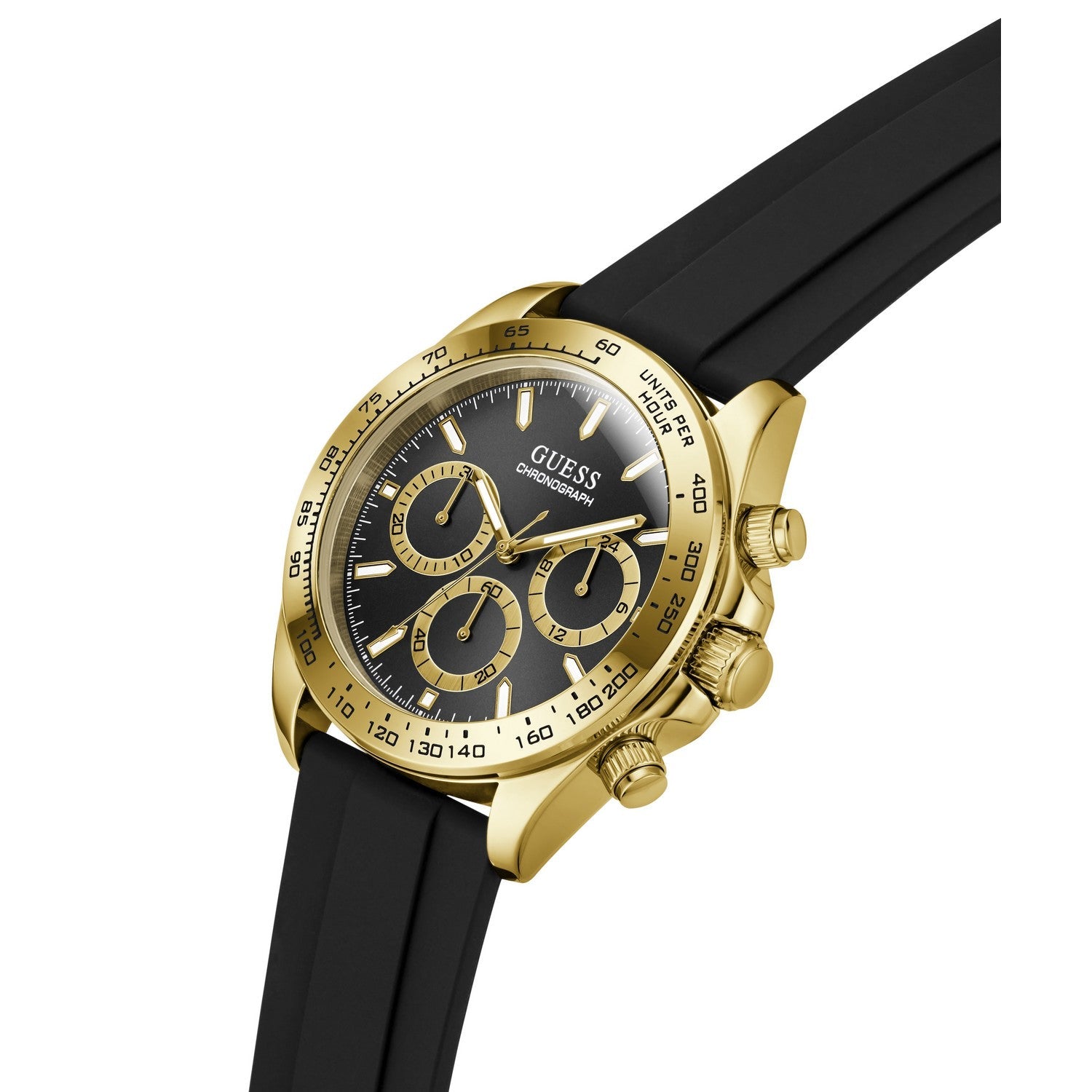 Guess Mens Arthur Black Sunray Dial Black Silicone Strap Watch GW1155G2