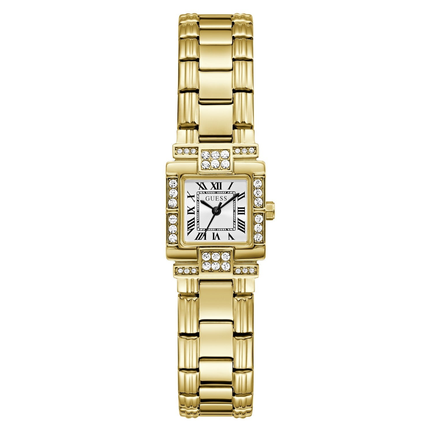 Guess Womens Taylor White Sunray Dial Gold-Tone Stainless Steel Bracelet Watch GW1157L2