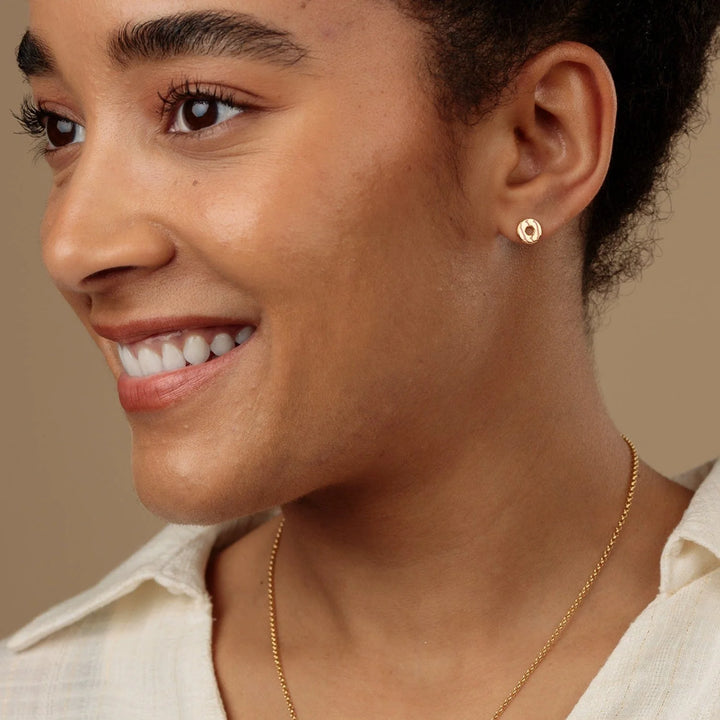 Gold Party Ring Biscuit Stud Earrings with Pink Enamel SEGPPR