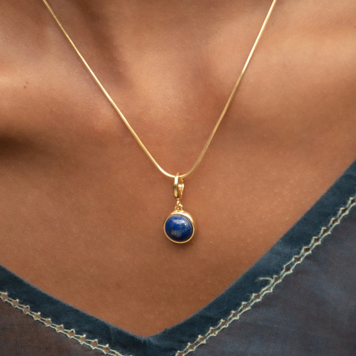 Gold Plated Blue Lapis Healing Wisdom Stone Charm CGHSBL