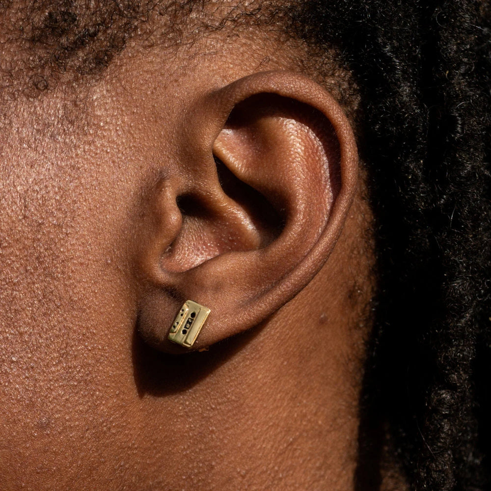 Gold Plated Cassette Tape Stud Earrings SEGTAPE