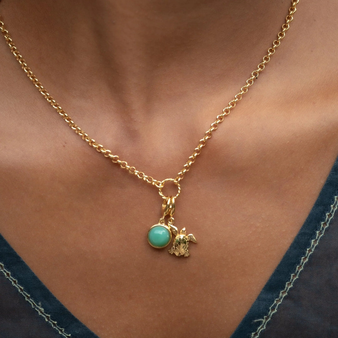 Gold Plated Green Chrysoprase Healing Happiness Stone Charm CGHSCY