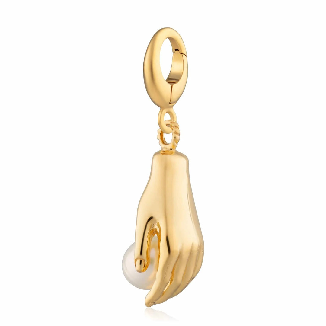 Gold Plated Hand and Pearl Charm CGHPL