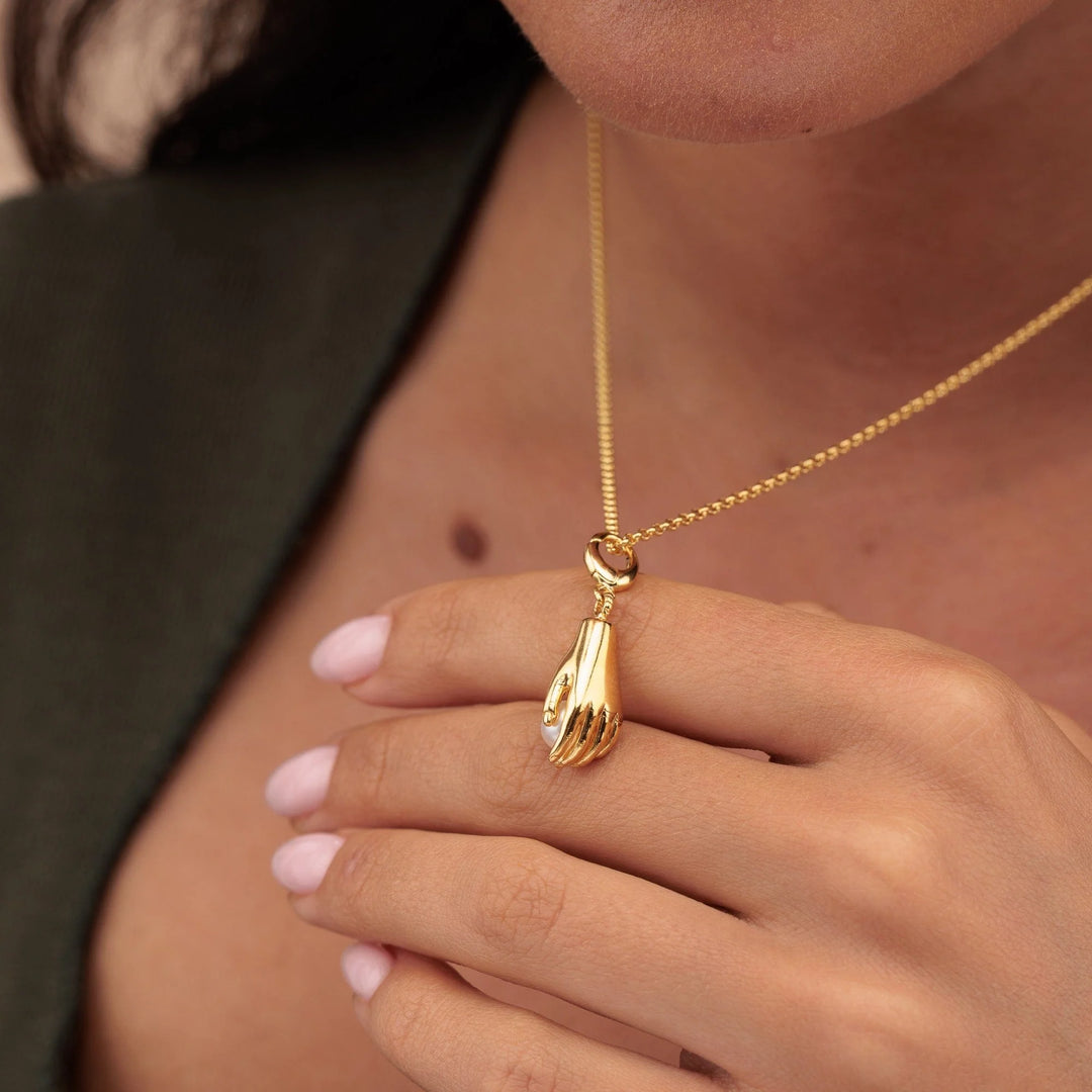 Gold Plated Hand and Pearl Charm CGHPL
