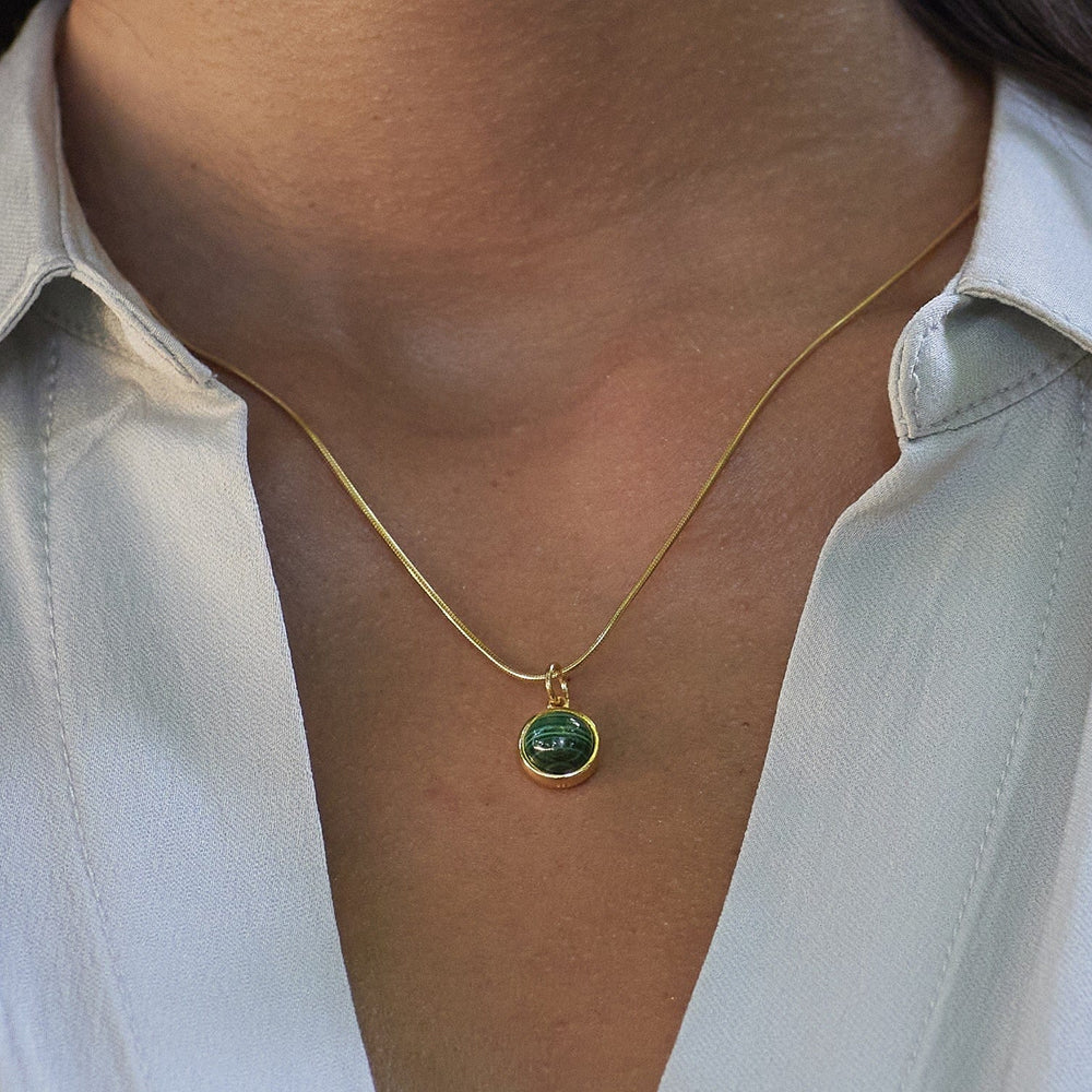 Gold Plated Malachite Healing Healing Stone Necklace CGHSMA-SNAKE-1
