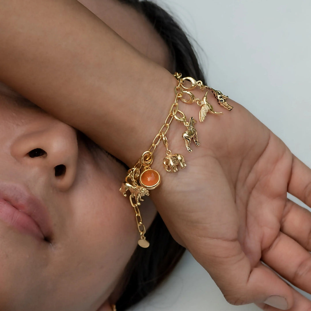 Gold Plated Orange Agate Healing Harmony Stone Charm CGHSOA