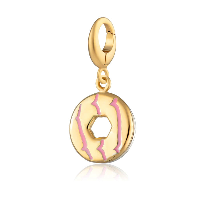 Gold Plated Party Ring Biscuit Charm with Pink Enamel CGPR-PI