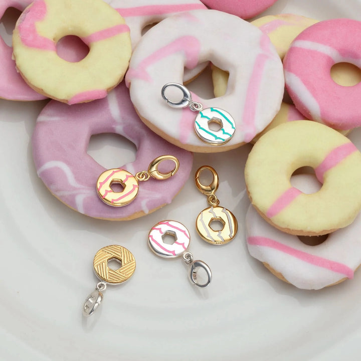 Gold Plated Party Ring Biscuit Charm with Pink Enamel CGPR-PI