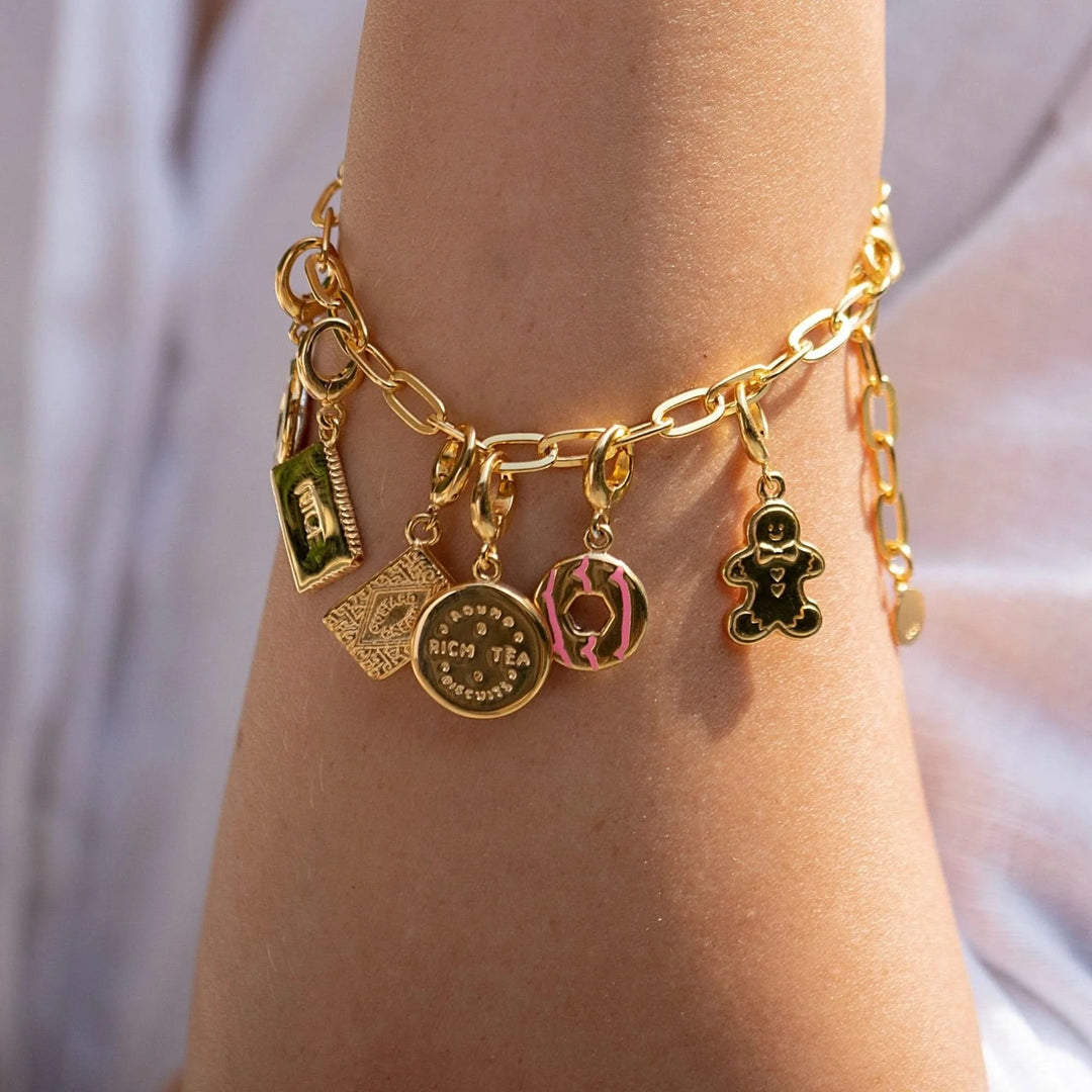 Gold Plated Party Ring Biscuit Charm with Pink Enamel CGPR-PI