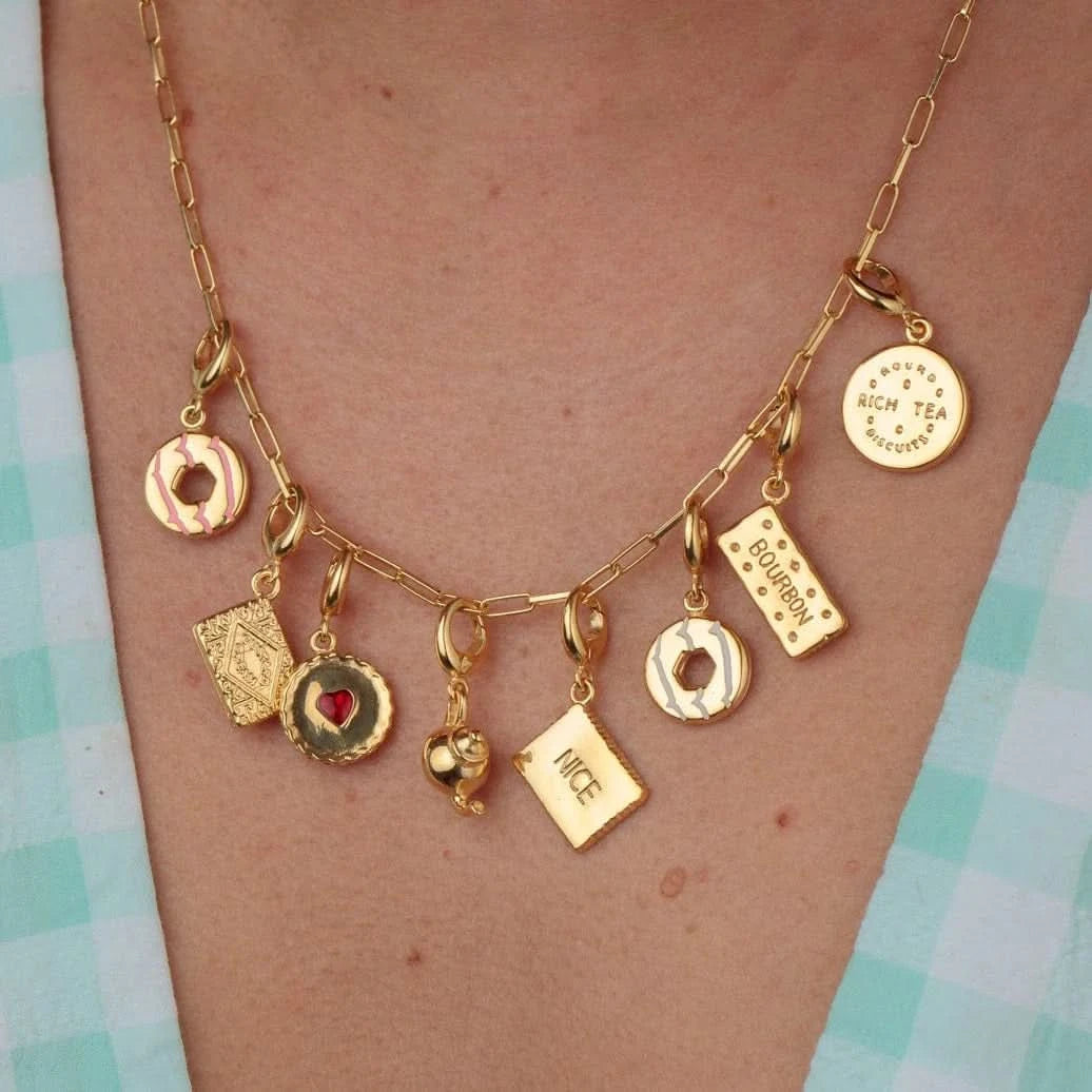 Gold Plated Party Ring Biscuit Charm with Pink Enamel CGPR-PI