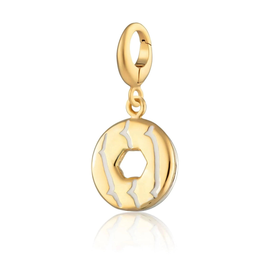 Gold Plated Party Ring Biscuit Charm with White Enamel CSGWPR
